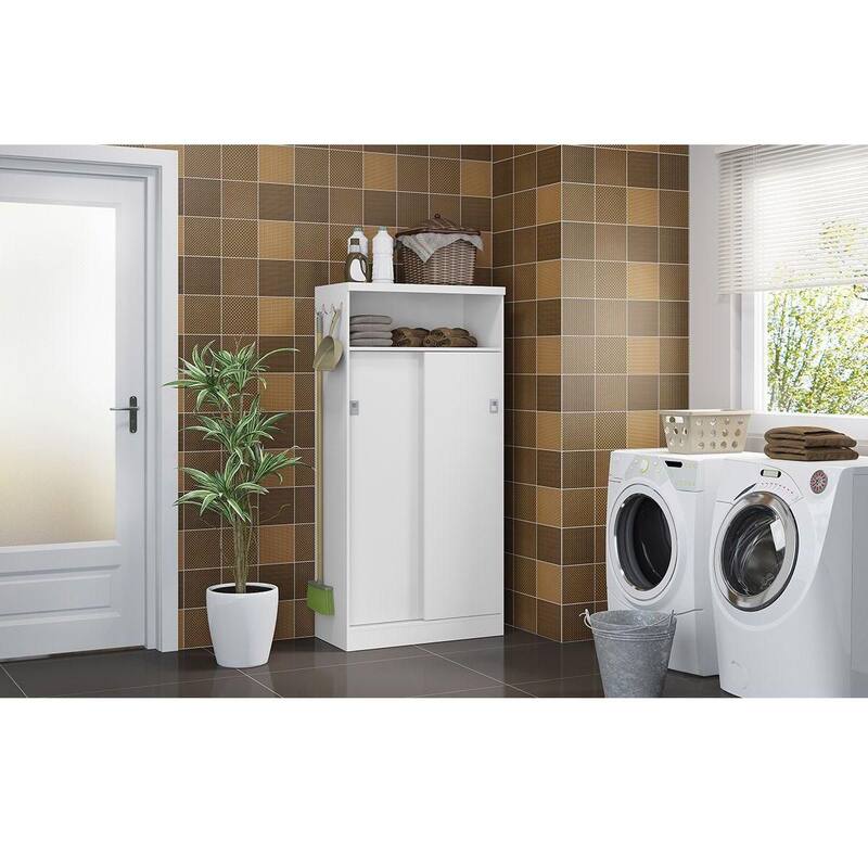 Armário Multiuso Lavanderia 528 c/ 2 Portas de Correr Branco
